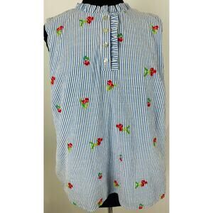 Draper James Size XL Embroidered Cherry Sleeveless Top Ruffles Nautical Coastal
